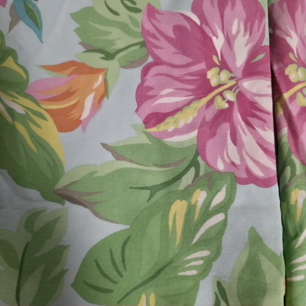 VTG Ralph Lauren Sandy Lane Tropical Hibiscus Pillowcase Pair Blue Pink Standard
